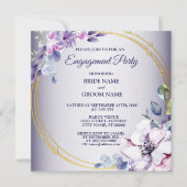 Watercolor Pink Floral Golden Purple Engagement  Kaart (Voorkant)