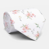 Watercolor Pink Floral Groom wedding Neck Tie Stropdas (Opgerold)