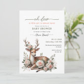 Watercolor Pink Floral oh deer baby shower  Kaart (Staand voorkant)