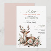 Watercolor Pink Floral oh deer baby shower  Kaart (Voorkant / Achterkant)
