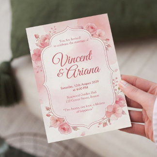 Watercolor Pink Floral Wedding Invitation Kaart