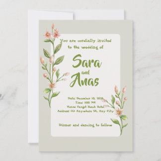 Watercolor Pink Floral Wedding Invitation Kaart