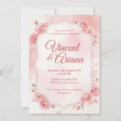 Watercolor Pink Floral Wedding Invitation Kaart (Voorkant)