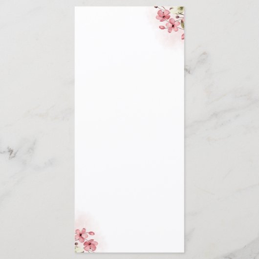 Watercolor pink floral wedding menu (Achterkant)