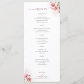 Watercolor pink floral wedding menu (Voorkant)