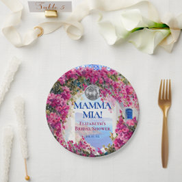 Watercolor Pink Flowers Blue Tiles Disco Ball Papieren Bordje