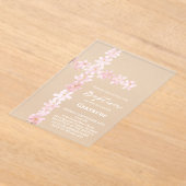 watercolor pink flowers cross Baptism Invitation Acryl Uitnodigingen (Laagn)