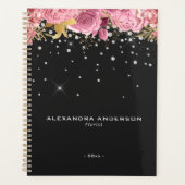 Watercolor Pink Flowers Floral Diamond Glitter Planner (Voorkant)