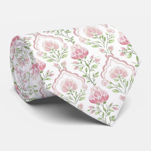 Watercolor pink flowers neck tie stropdas (Opgerold)