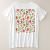 Watercolor Pink Flowers Pattern-69677 Grote Maat T-shirt (Design achterkant)