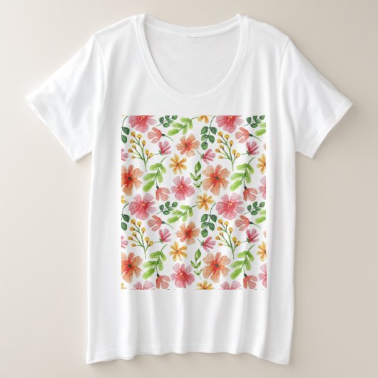 Watercolor Pink Flowers Pattern-69677 Grote Maat T-shirt (Design voorkant)