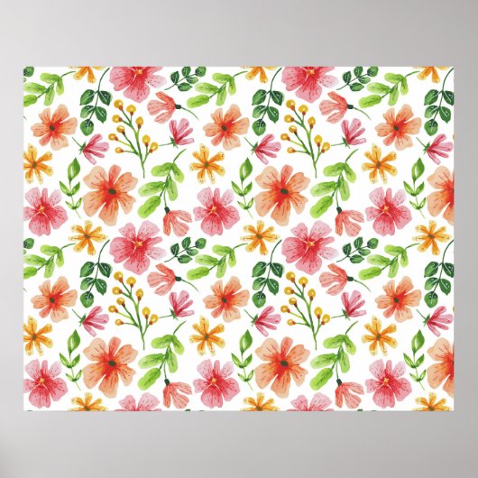 Watercolor Pink Flowers Pattern-69677 Poster (Voorkant)