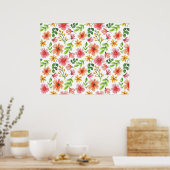 Watercolor Pink Flowers Pattern-69677 Poster (Keuken)