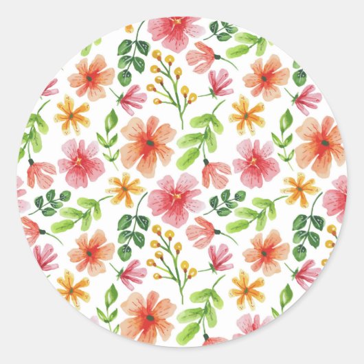 Watercolor Pink Flowers Pattern-69677 Ronde Sticker (Voorkant)
