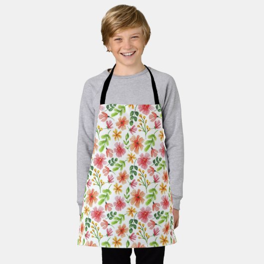 Watercolor Pink Flowers Pattern-69677 Schort (Gedragen)