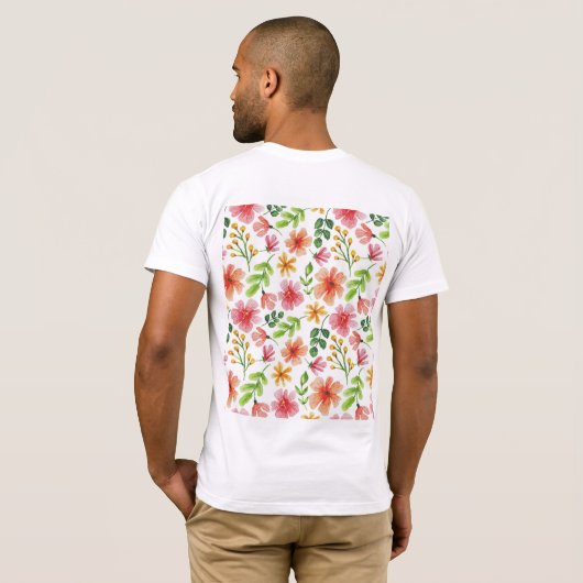 Watercolor Pink Flowers Pattern-69677 T-shirt (Achterkant volledig)