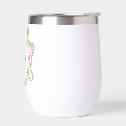 Watercolor Pink & Green Bow Mahjong Monogram Crest (Links)