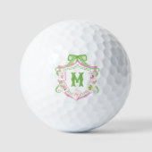 Watercolor Pink & Green Bow Mahjong Monogram Crest Golfballen (Voorkant)