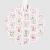 Watercolor Pink & Green Bow Mahjong Monogram Crest Ornament (achterkant)