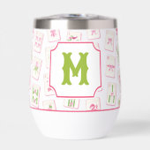Watercolor Pink & Green Bow Mahjong Tiles Monogram (Voorkant)