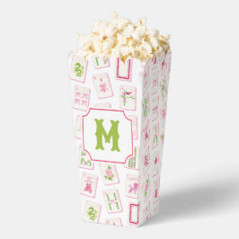 Watercolor Pink & Green Bow Mahjong Tiles Monogram Bedankdoosjes