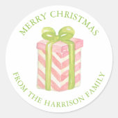 Watercolor Pink & Green Christmas Gift Ronde Sticker (Voorkant)