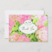 Watercolor Pink Hydrangea Garden Wedding Monogram  Bedankkaart (Voorkant)