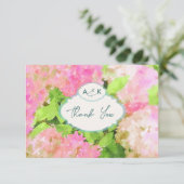Watercolor Pink Hydrangea Garden Wedding Monogram  Bedankkaart (Staand voorkant)
