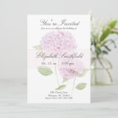 Watercolor Pink Hydrangea Invitation Kaart (Staand voorkant)