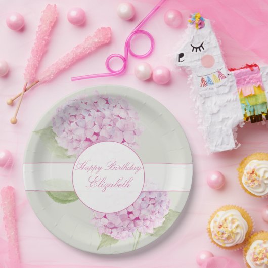 Watercolor Pink Hydrangea Invitation Papieren Bordje (Feest)