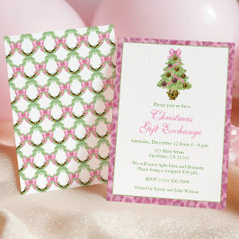 Watercolor Pink Leopard Christmas Tree Party Kaart