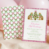 Watercolor Pink Leopard Christmas Tree Party Kaart