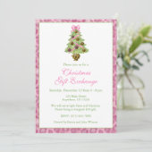 Watercolor Pink Leopard Christmas Tree Party Kaart (Staand voorkant)
