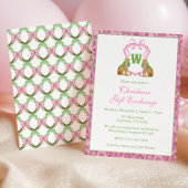 Watercolor Pink Leopard Monogram Crest Party Kaart