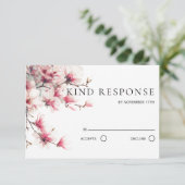 Watercolor Pink Magnolia QR Code Wedding RSVP Kaartje (Staand voorkant)