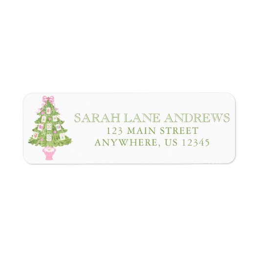 Watercolor Pink Mahjong Christmas Tree Address Etiket (Voorkant)
