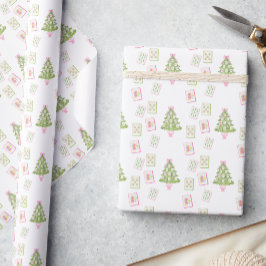 Watercolor Pink Mahjong Christmas Tree Cadeaupapier