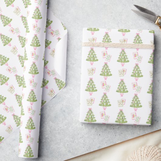 Watercolor Pink Mahjong Christmas Tree Cadeaupapier