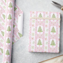 Watercolor Pink Mahjong Christmas Tree Cadeaupapier