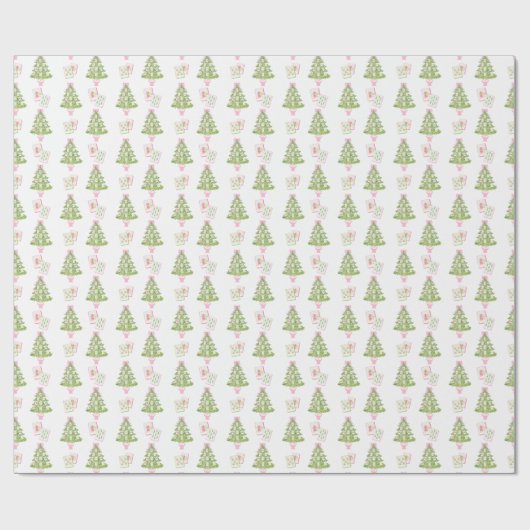Watercolor Pink Mahjong Christmas Tree Cadeaupapier (Vlak)