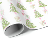 Watercolor Pink Mahjong Christmas Tree Cadeaupapier (Rol Hoek)