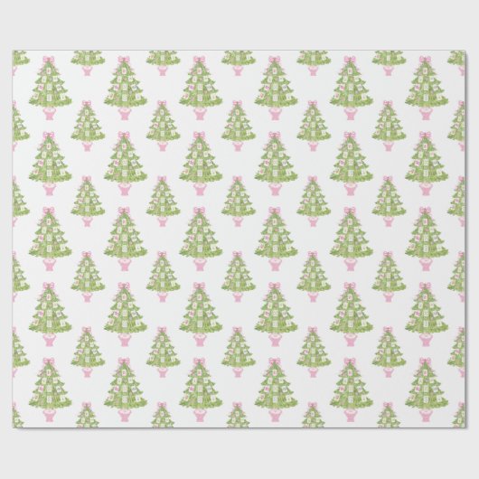 Watercolor Pink Mahjong Christmas Tree Cadeaupapier (Vlak)