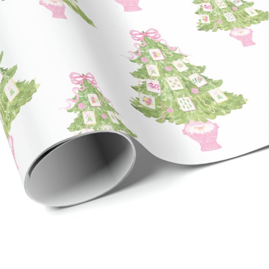 Watercolor Pink Mahjong Christmas Tree Cadeaupapier (Rol Hoek)