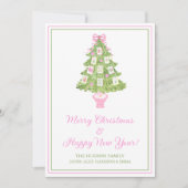 Watercolor Pink Mahjong Christmas Tree Feestdagenkaart (Voorkant)