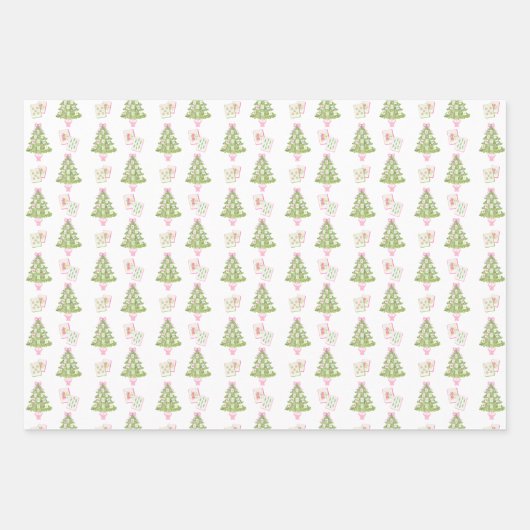 Watercolor Pink Mahjong Christmas Tree Inpakpapier Vel (Voorkant)