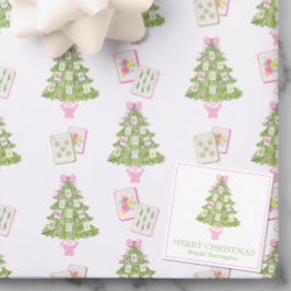 Watercolor Pink Mahjong Christmas Tree Notitiekaartje