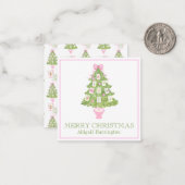 Watercolor Pink Mahjong Christmas Tree Notitiekaartje (Voorkant / Achterkant in situ)