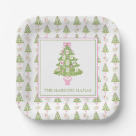 Watercolor Pink Mahjong Christmas Tree Party Papieren Bordje