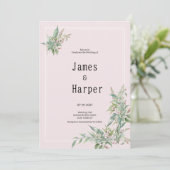 Watercolor pink mint flower bouquet Wedding Kaart (Staand voorkant)