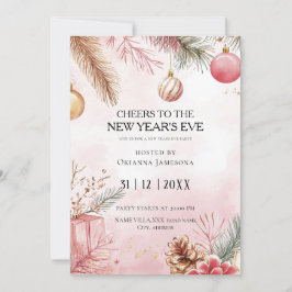 Watercolor Pink New Year's Eve Party  Kaart
